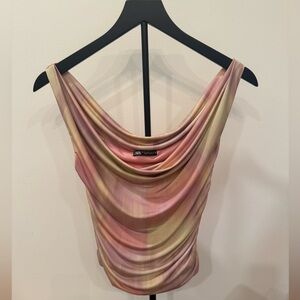 Zara Pink and Cream Draped Women's Blouse